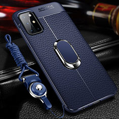 Funda Silicona Goma de Cuero Carcasa con Magnetico Anillo de dedo Soporte S01 para OnePlus 8T 5G Azul