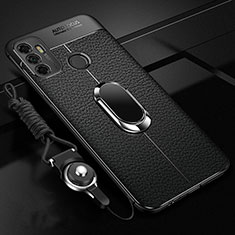 Funda Silicona Goma de Cuero Carcasa con Magnetico Anillo de dedo Soporte S01 para Oppo A32 Negro