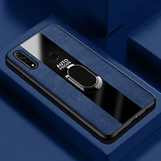 Funda Silicona Goma de Cuero Carcasa con Magnetico Anillo de dedo Soporte S01 para Oppo A8 Azul