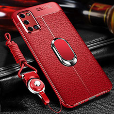 Funda Silicona Goma de Cuero Carcasa con Magnetico Anillo de dedo Soporte S01 para Oppo A92 Rojo