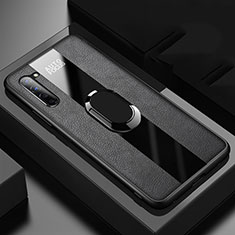 Funda Silicona Goma de Cuero Carcasa con Magnetico Anillo de dedo Soporte S01 para Oppo F15 Negro