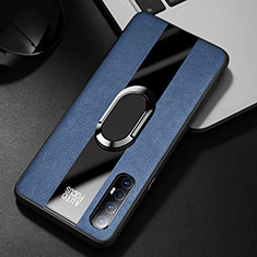 Funda Silicona Goma de Cuero Carcasa con Magnetico Anillo de dedo Soporte S01 para Oppo Find X2 Neo Azul