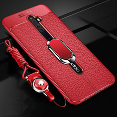 Funda Silicona Goma de Cuero Carcasa con Magnetico Anillo de dedo Soporte S01 para Oppo Reno2 Z Rojo