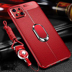 Funda Silicona Goma de Cuero Carcasa con Magnetico Anillo de dedo Soporte S01 para Oppo Reno4 Z 5G Rojo