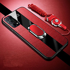 Funda Silicona Goma de Cuero Carcasa con Magnetico Anillo de dedo Soporte S01 para Oppo Reno5 Pro 5G Rojo