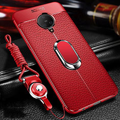 Funda Silicona Goma de Cuero Carcasa con Magnetico Anillo de dedo Soporte S01 para Vivo Nex 3 Rojo