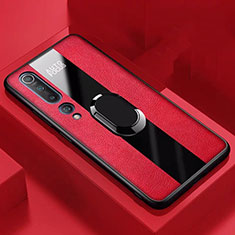 Funda Silicona Goma de Cuero Carcasa con Magnetico Anillo de dedo Soporte S01 para Xiaomi Mi 10 Rojo