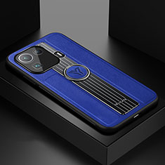 Funda Silicona Goma de Cuero Carcasa con Magnetico Anillo de dedo Soporte S01 para Xiaomi Mi 11 Pro 5G Azul