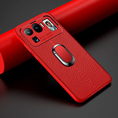 Funda Silicona Goma de Cuero Carcasa con Magnetico Anillo de dedo Soporte S01 para Xiaomi Mi 11 Ultra 5G Rojo