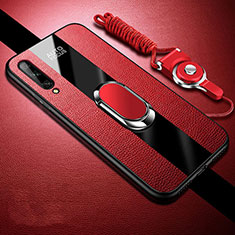Funda Silicona Goma de Cuero Carcasa con Magnetico Anillo de dedo Soporte S02 para Huawei Enjoy 10S Rojo