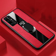 Funda Silicona Goma de Cuero Carcasa con Magnetico Anillo de dedo Soporte S02 para Huawei Honor 30 Rojo