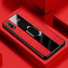 Funda Silicona Goma de Cuero Carcasa con Magnetico Anillo de dedo Soporte S02 para Huawei Honor 9X Rojo