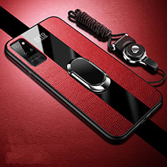 Funda Silicona Goma de Cuero Carcasa con Magnetico Anillo de dedo Soporte S02 para Huawei Honor Play4 Pro 5G Rojo