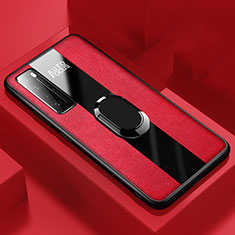 Funda Silicona Goma de Cuero Carcasa con Magnetico Anillo de dedo Soporte S02 para Huawei Nova 7 5G Rojo