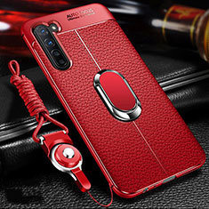 Funda Silicona Goma de Cuero Carcasa con Magnetico Anillo de dedo Soporte S02 para Oppo Find X2 Lite Rojo