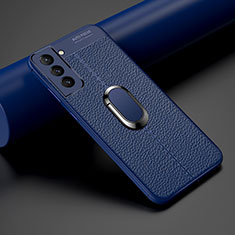 Funda Silicona Goma de Cuero Carcasa con Magnetico Anillo de dedo Soporte S02 para Samsung Galaxy S22 5G Azul