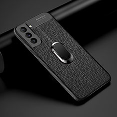 Funda Silicona Goma de Cuero Carcasa con Magnetico Anillo de dedo Soporte S02 para Samsung Galaxy S25 Plus 5G Negro