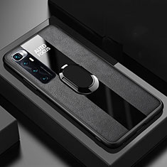 Funda Silicona Goma de Cuero Carcasa con Magnetico Anillo de dedo Soporte S02 para Xiaomi Mi 10 Ultra Negro