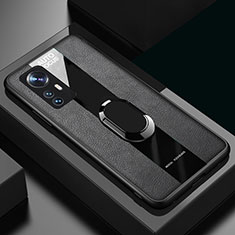 Funda Silicona Goma de Cuero Carcasa con Magnetico Anillo de dedo Soporte S02 para Xiaomi Mi 12S Pro 5G Negro