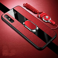 Funda Silicona Goma de Cuero Carcasa con Magnetico Anillo de dedo Soporte S03 para Huawei Enjoy 10e Rojo