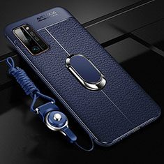 Funda Silicona Goma de Cuero Carcasa con Magnetico Anillo de dedo Soporte S03 para Huawei Honor 30 Pro Azul