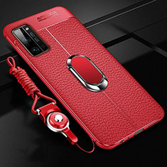 Funda Silicona Goma de Cuero Carcasa con Magnetico Anillo de dedo Soporte S03 para Huawei Honor 30 Pro Rojo