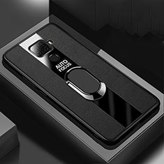 Funda Silicona Goma de Cuero Carcasa con Magnetico Anillo de dedo Soporte S03 para Huawei Nova 5z Negro