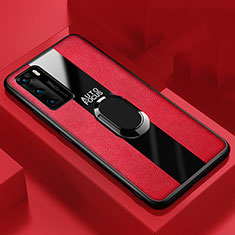 Funda Silicona Goma de Cuero Carcasa con Magnetico Anillo de dedo Soporte S03 para Huawei P40 Rojo