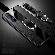 Funda Silicona Goma de Cuero Carcasa con Magnetico Anillo de dedo Soporte S03 para Oppo Find X2 Neo Negro