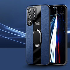 Funda Silicona Goma de Cuero Carcasa con Magnetico Anillo de dedo Soporte S03 para Samsung Galaxy S21 Ultra 5G Azul