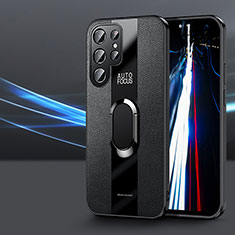 Funda Silicona Goma de Cuero Carcasa con Magnetico Anillo de dedo Soporte S03 para Samsung Galaxy S21 Ultra 5G Negro