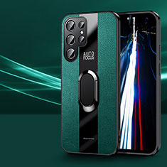 Funda Silicona Goma de Cuero Carcasa con Magnetico Anillo de dedo Soporte S03 para Samsung Galaxy S23 Ultra 5G Verde