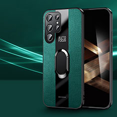 Funda Silicona Goma de Cuero Carcasa con Magnetico Anillo de dedo Soporte S03 para Samsung Galaxy S24 Ultra 5G Verde