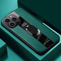 Funda Silicona Goma de Cuero Carcasa con Magnetico Anillo de dedo Soporte S04 para Apple iPhone 13 Pro Max Verde