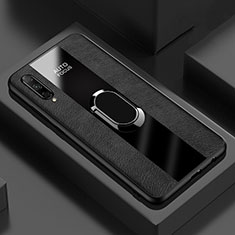 Funda Silicona Goma de Cuero Carcasa con Magnetico Anillo de dedo Soporte S04 para Huawei P Smart Pro (2019) Negro
