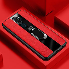 Funda Silicona Goma de Cuero Carcasa con Magnetico Anillo de dedo Soporte S04 para Oppo A11 Rojo