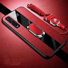 Funda Silicona Goma de Cuero Carcasa con Magnetico Anillo de dedo Soporte S04 para Oppo Find X2 Pro Rojo