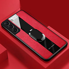 Funda Silicona Goma de Cuero Carcasa con Magnetico Anillo de dedo Soporte S04 para Samsung Galaxy S21 5G Rojo
