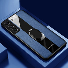 Funda Silicona Goma de Cuero Carcasa con Magnetico Anillo de dedo Soporte S04 para Samsung Galaxy S21 FE 5G Azul