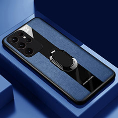 Funda Silicona Goma de Cuero Carcasa con Magnetico Anillo de dedo Soporte S04 para Samsung Galaxy S21 Ultra 5G Azul