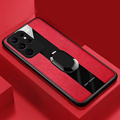 Funda Silicona Goma de Cuero Carcasa con Magnetico Anillo de dedo Soporte S04 para Samsung Galaxy S21 Ultra 5G Rojo