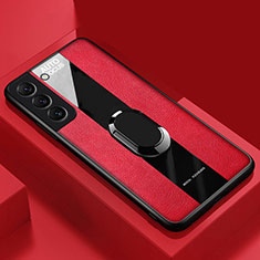 Funda Silicona Goma de Cuero Carcasa con Magnetico Anillo de dedo Soporte S04 para Samsung Galaxy S22 Plus 5G Rojo