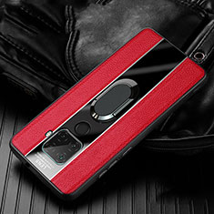 Funda Silicona Goma de Cuero Carcasa con Magnetico Anillo de dedo Soporte S05 para Huawei Nova 5z Rojo