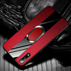 Funda Silicona Goma de Cuero Carcasa con Magnetico Anillo de dedo Soporte S06 para Huawei Honor 9X Rojo