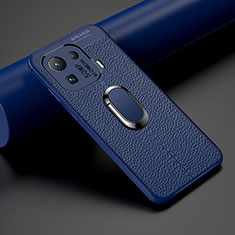 Funda Silicona Goma de Cuero Carcasa con Magnetico Anillo de dedo Soporte S07 para Xiaomi Mi 11 Pro 5G Azul