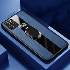 Funda Silicona Goma de Cuero Carcasa con Magnetico Anillo de dedo Soporte T01 para Apple iPhone 11 Pro Max Azul