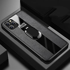 Funda Silicona Goma de Cuero Carcasa con Magnetico Anillo de dedo Soporte T01 para Apple iPhone 11 Pro Max Negro