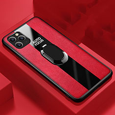 Funda Silicona Goma de Cuero Carcasa con Magnetico Anillo de dedo Soporte T01 para Apple iPhone 11 Pro Max Rojo