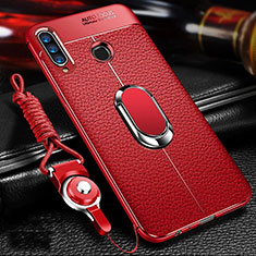 Funda Silicona Goma de Cuero Carcasa con Magnetico Anillo de dedo Soporte T01 para Huawei Honor 20 Lite Rojo