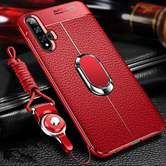 Funda Silicona Goma de Cuero Carcasa con Magnetico Anillo de dedo Soporte T01 para Huawei Honor 20 Rojo